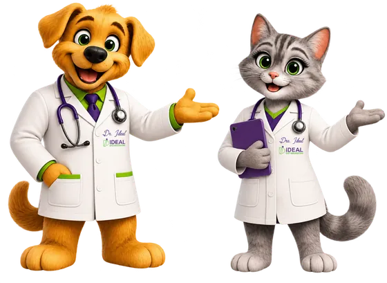 Dr. Ideal e Dra. Ideal apresentando, a gata com um tablet